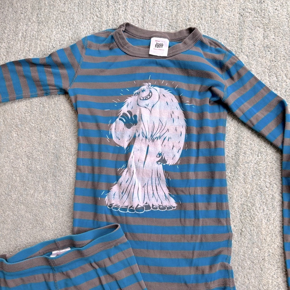Hanna Andersson Small Foot Kids Pajamas Size 14 Grey Blue Stripe Yeti Organic